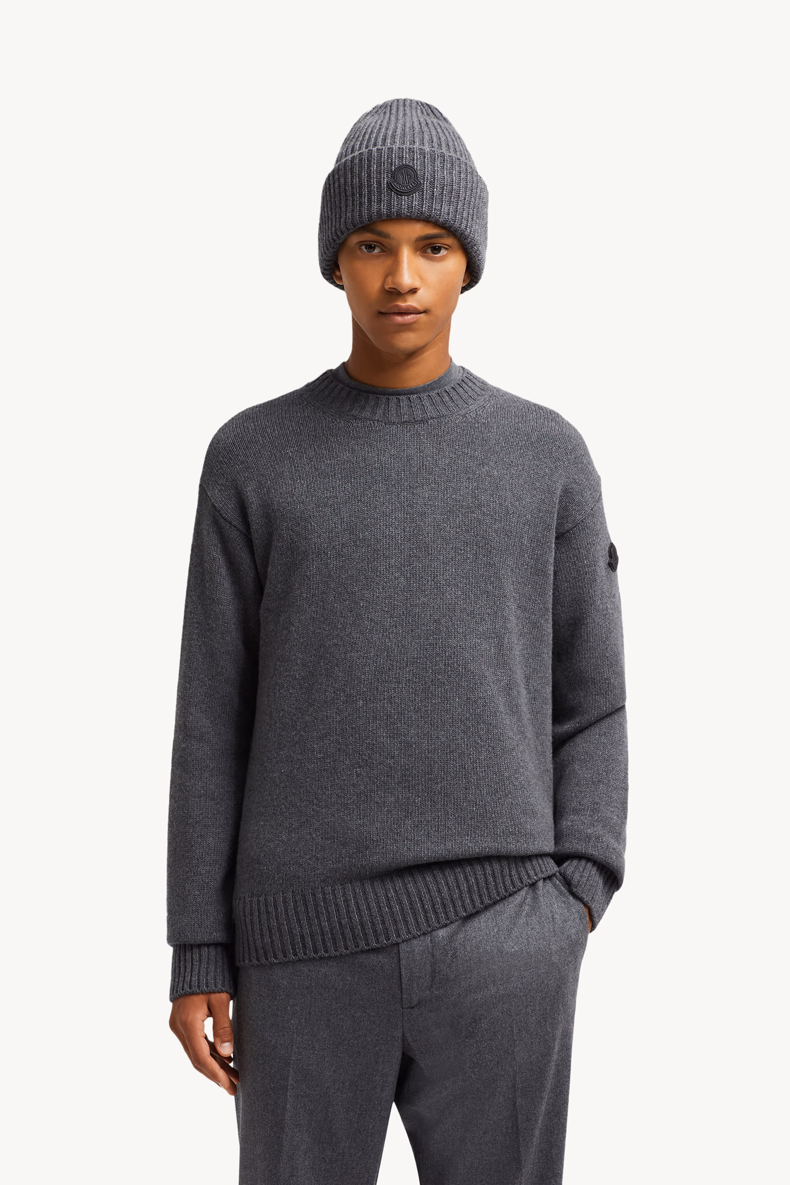 Monogram Wool & Cashmere Sweater Men Dark Grey Moncler 0